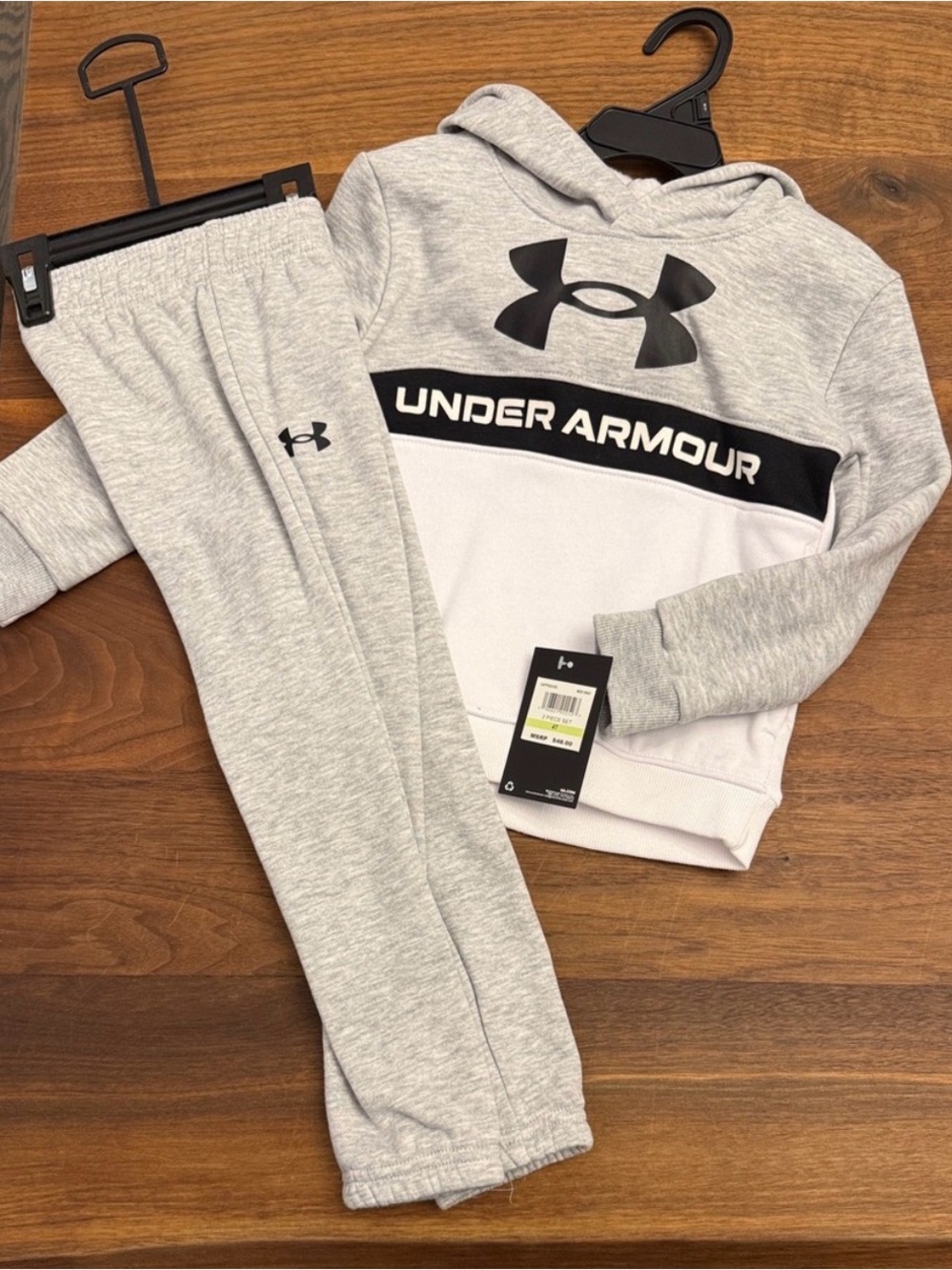Under Armour Kids Light Gray Hoodie & Joggers Set with Black Logo